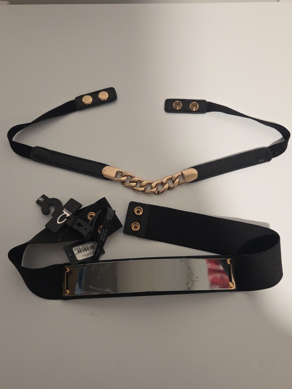Gold Accent Black Elastic Waist Belt Gold Chain Belt